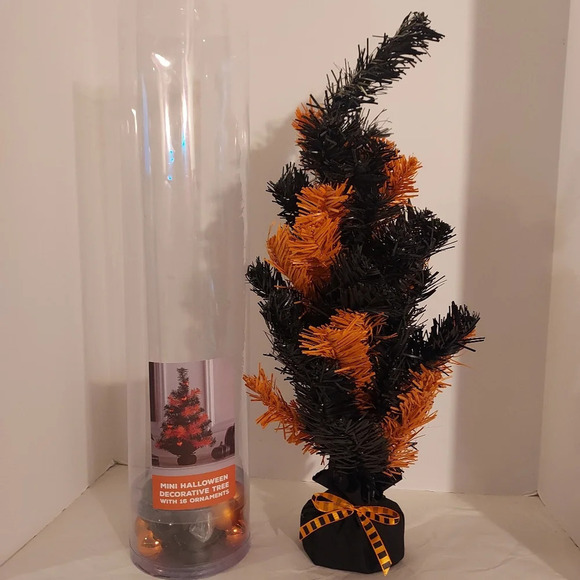 Other - Mini 19 inch Halloween Orange & Black Decorative Tree with 16 Ornaments